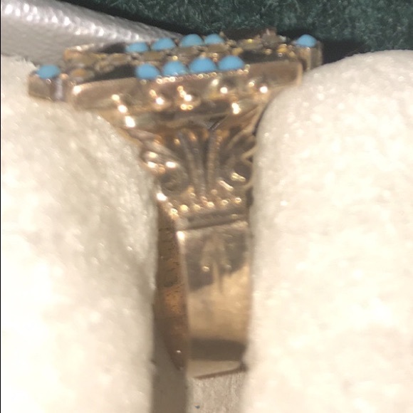 Size 6.5/7 14 karat rose and yellow gold turquoise and seed pearl ring.American - Picture 2 of 3